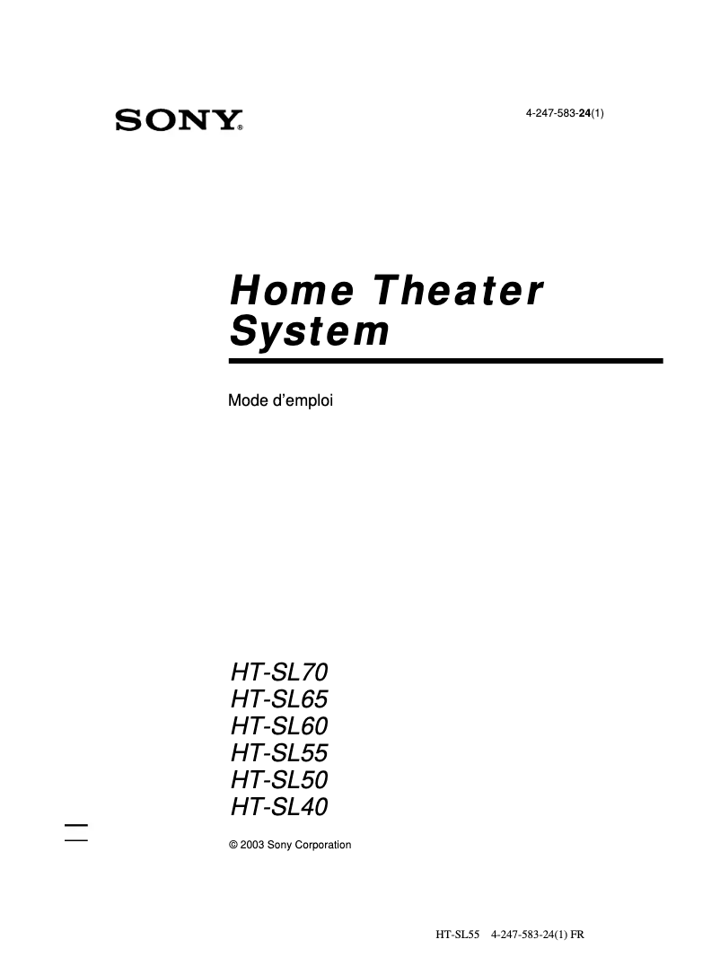 Page 1 de la notice Manuel utilisateur Sony HT-SL40