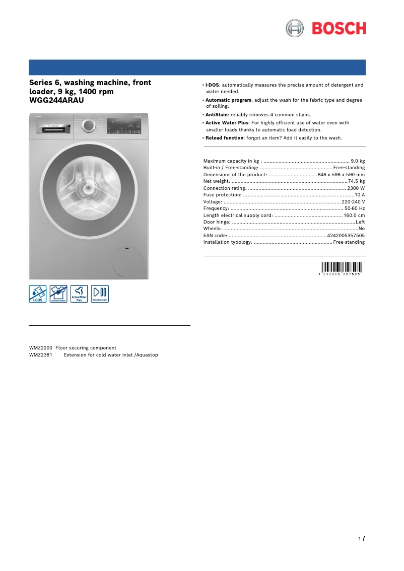 Image de la première page du manuel de l'appareil WGG244ARAU