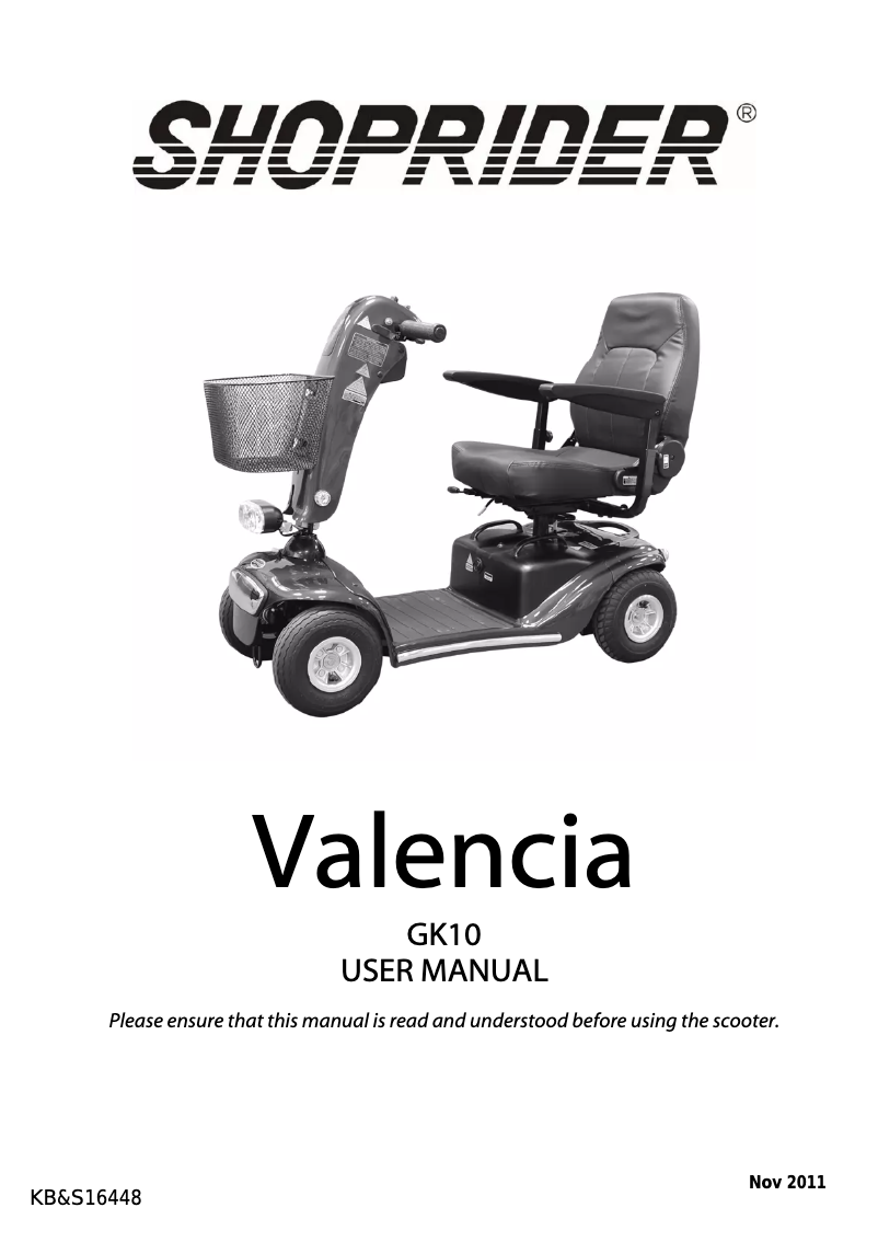 Page 1 of the manual User Manual Shoprider Valencia