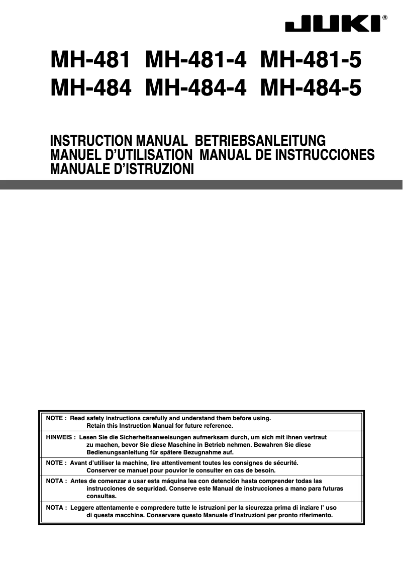 Page 1 de la notice Manuel utilisateur Juki MH-481