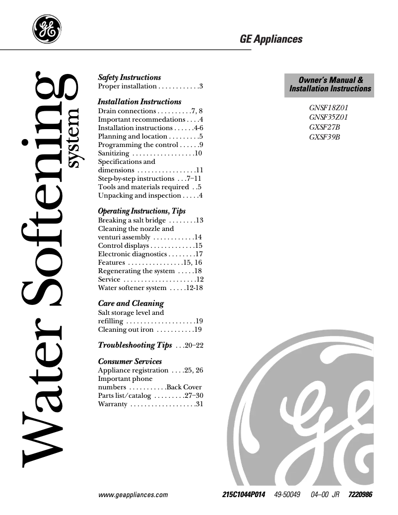 Image de la première page du manuel de l'appareil GNSF23Z