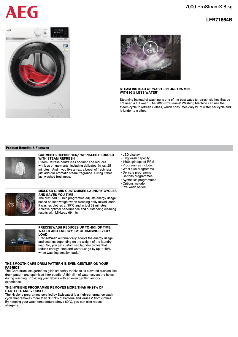 Página 1 del manual Ficha técnica AEG LFR71864B