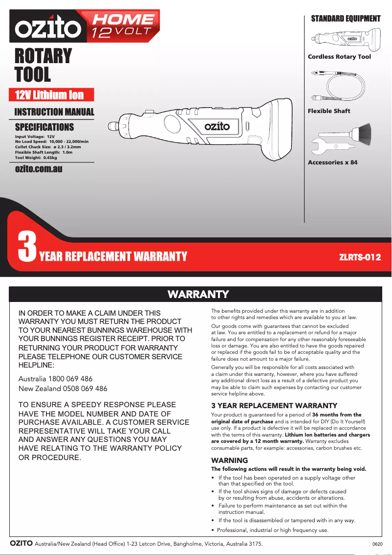 Page n°1 - Manuel utilisateur Ozito ZLRTS-012