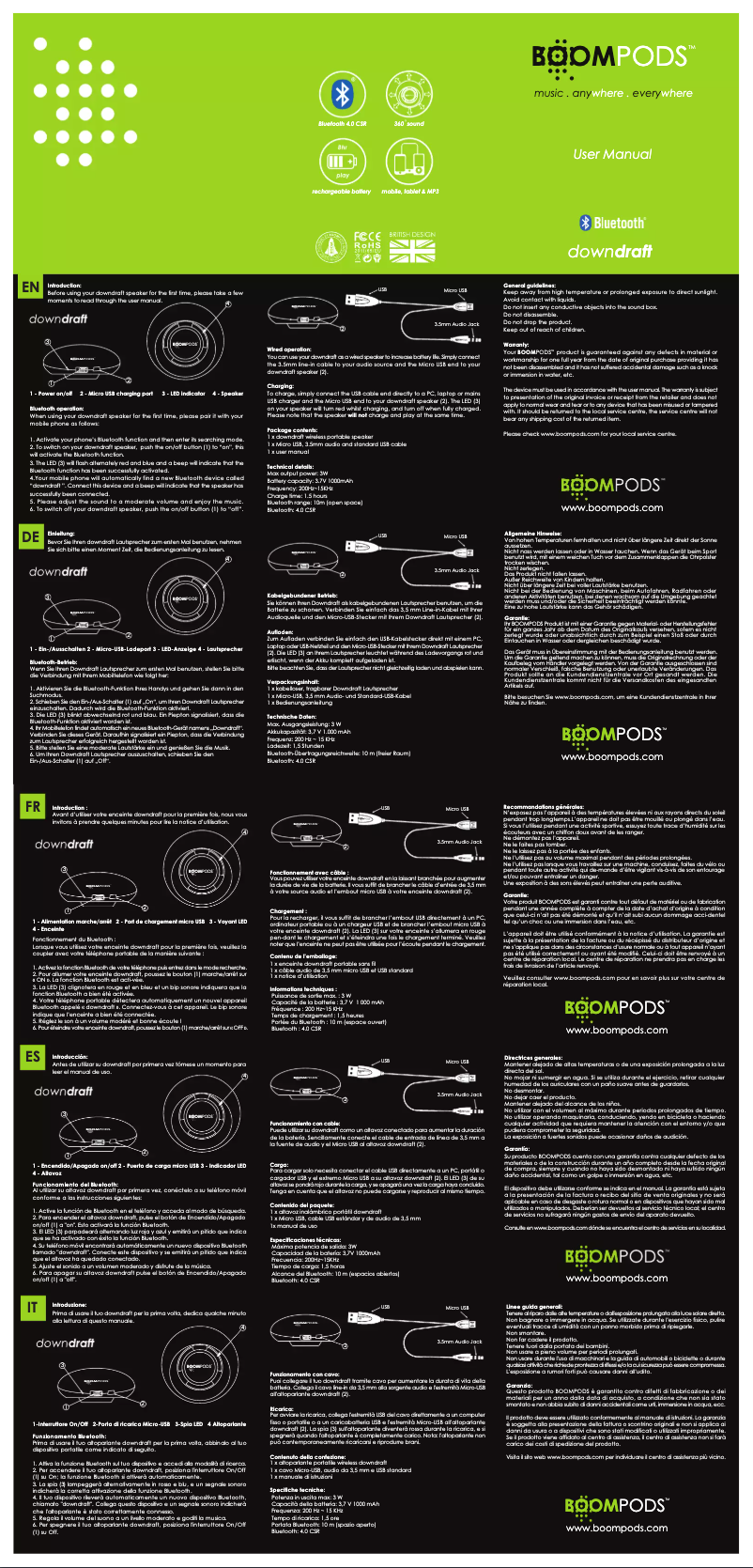 Page 1 de la notice Manuel utilisateur Boompods downdraft