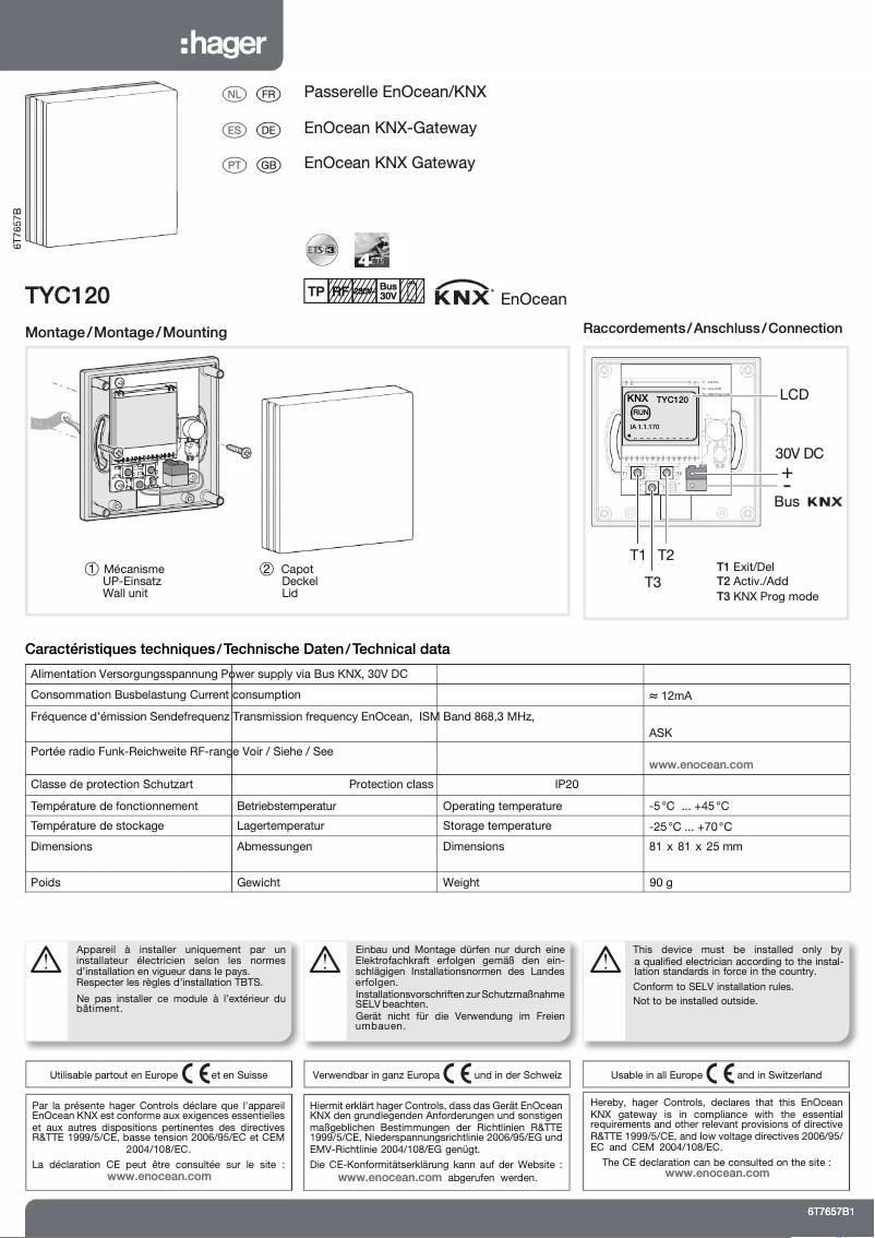 Page n°1 - Manuel utilisateur Hager TYC120