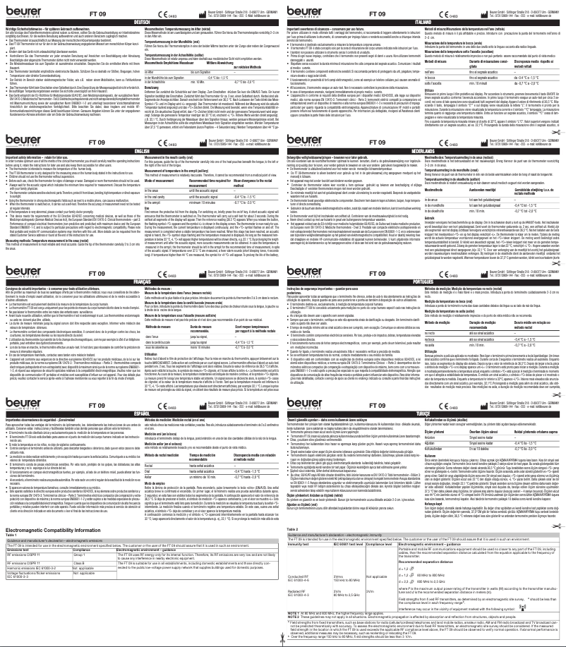 Page 1 de la notice Mode d'emploi Beurer FT 09