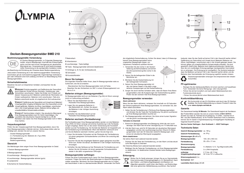 Page 1 de la notice Manuel utilisateur Olympia BMD 210