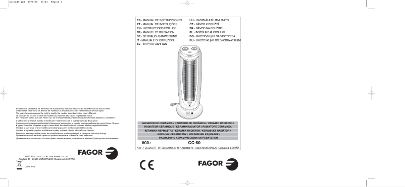 Image de la première page du manuel de l'appareil CC-60