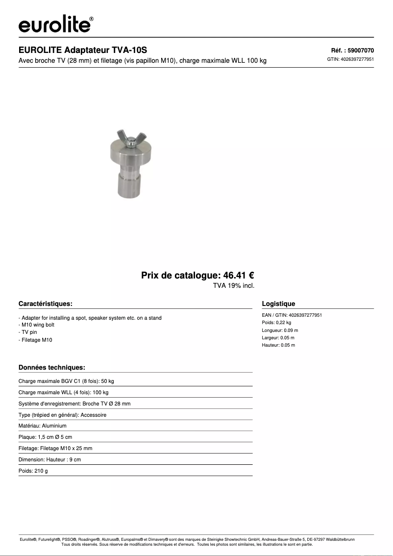 Page n°1 - Fiche technique Eurolite TVA-10S