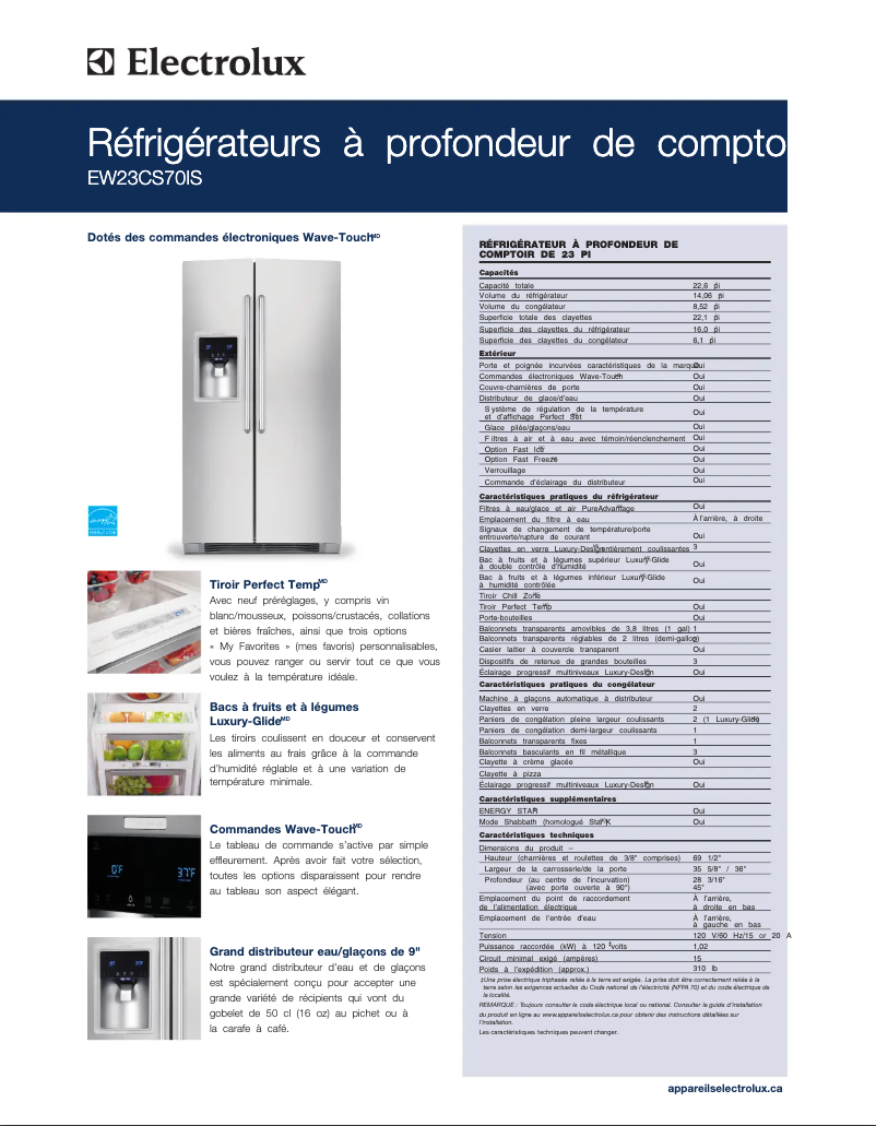 Page n°1 - Fiche technique Electrolux EW23CS70IW
