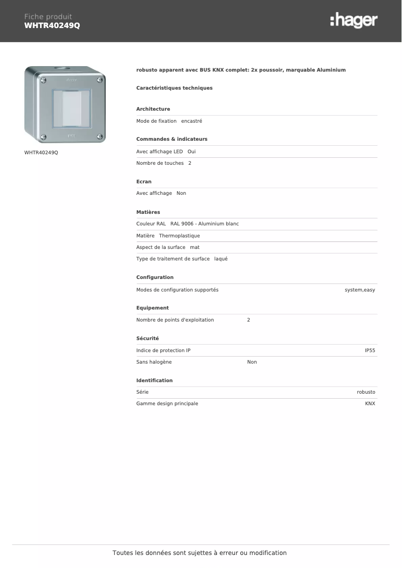 Image de la première page du manuel de l'appareil WHTR40249Q