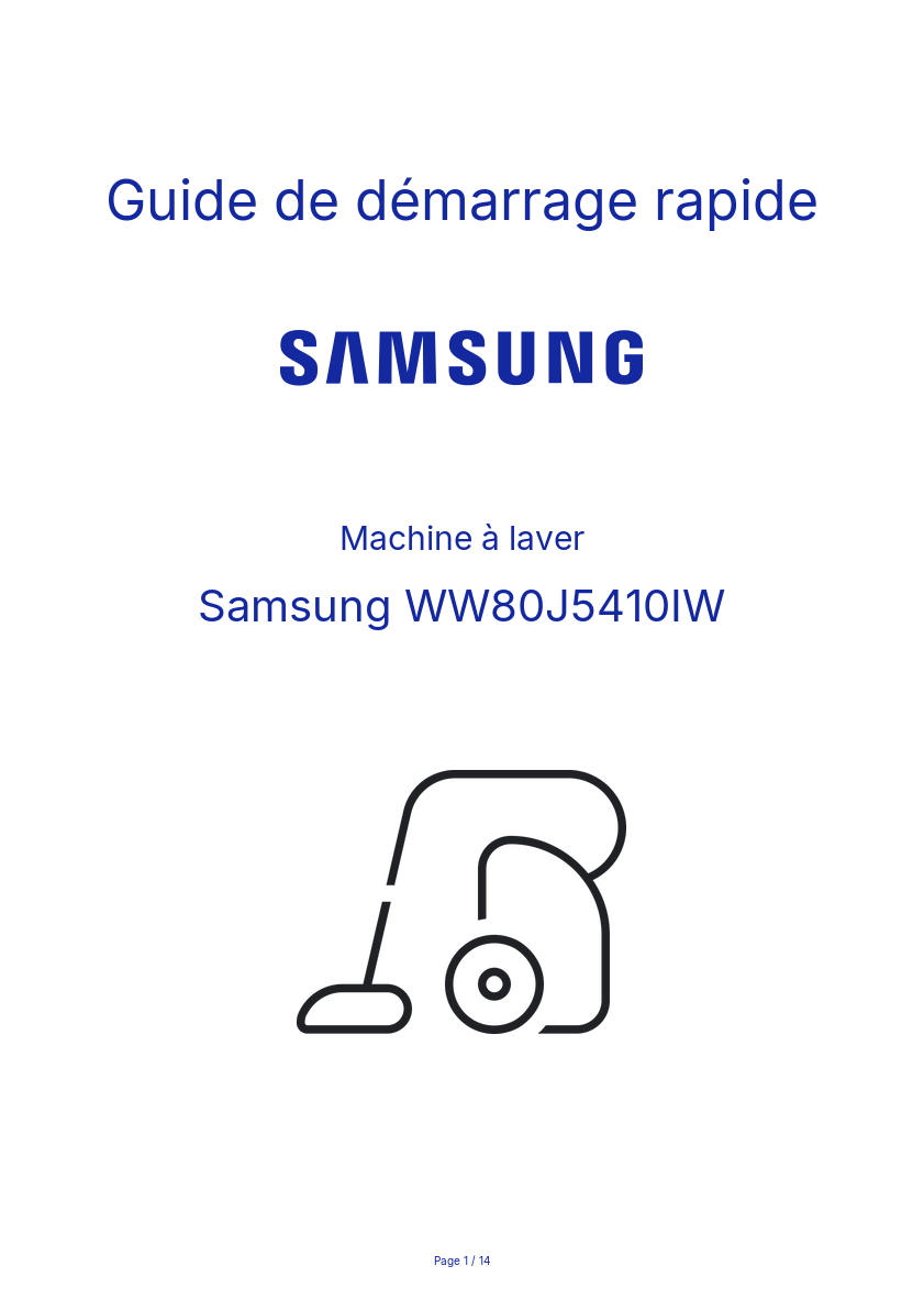 Page n°1 - Guide de démarrage rapide Samsung WW80J5410IW