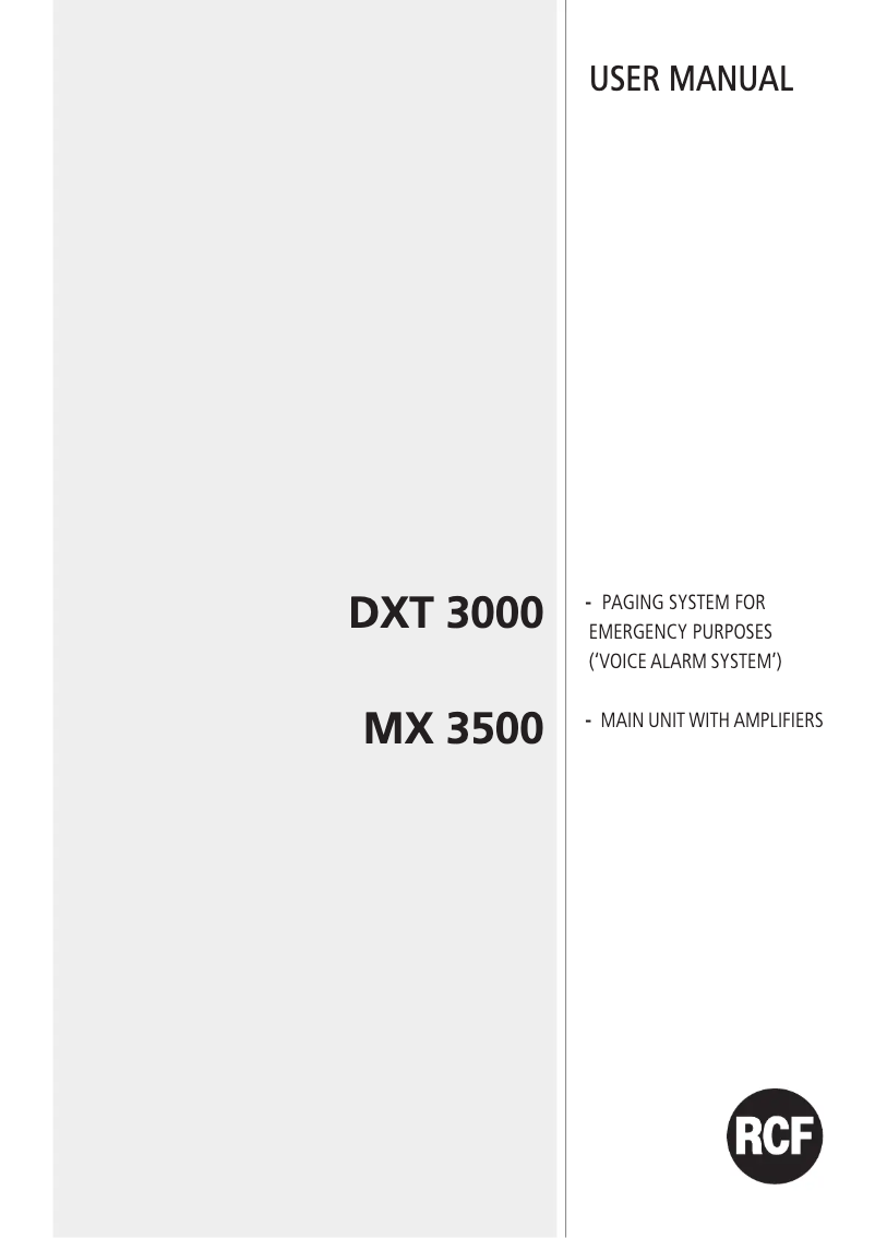 Page n°1 - Manuel utilisateur RCF MX 3500