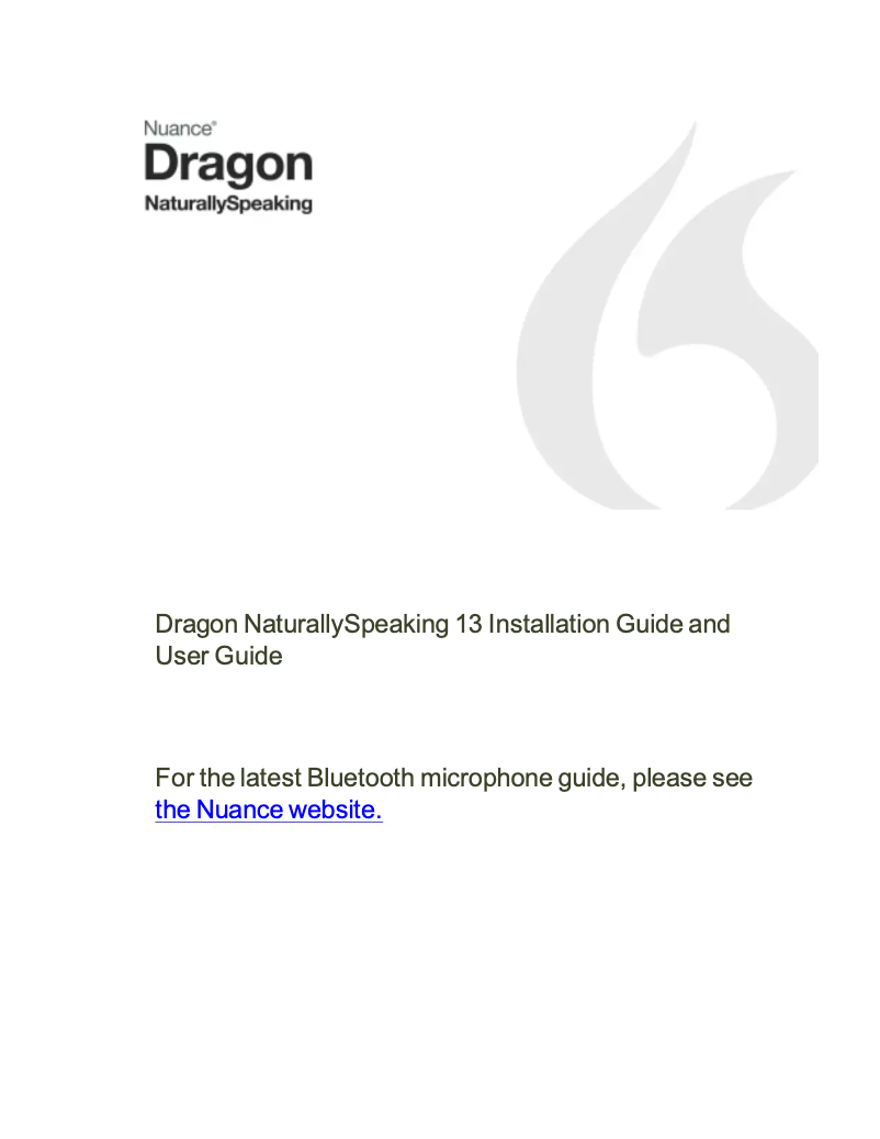 Image de la première page du manuel de l'appareil Dragon NaturallySpeaking Professional Edition 13