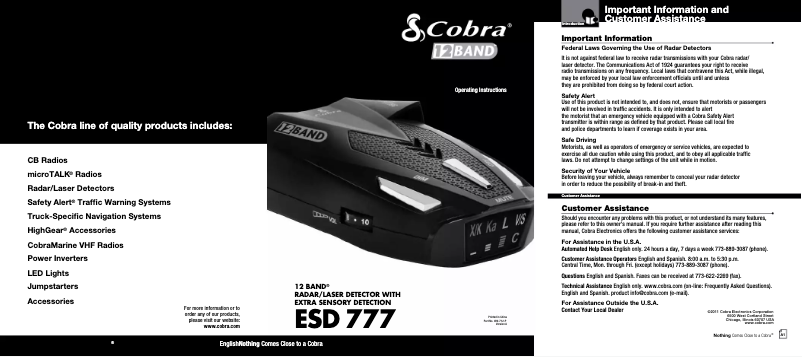 Page 1 de la notice Manuel utilisateur Cobra ESD 777