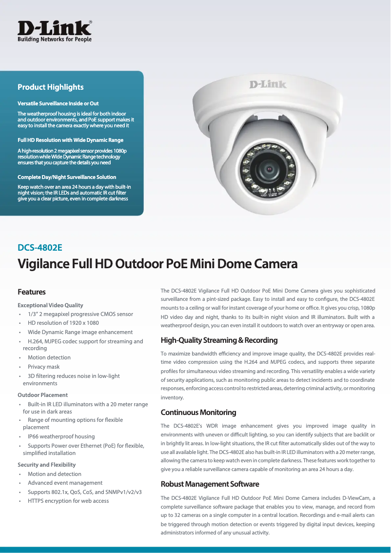 Page 1 de la notice Fiche technique D-Link DCS-4802E