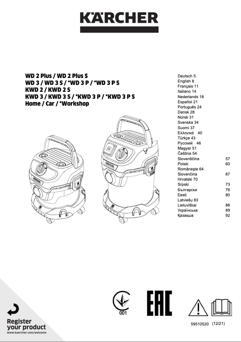 Page n°1 - Manuel utilisateur Kärcher WD 3 S V-15/6/20 Home