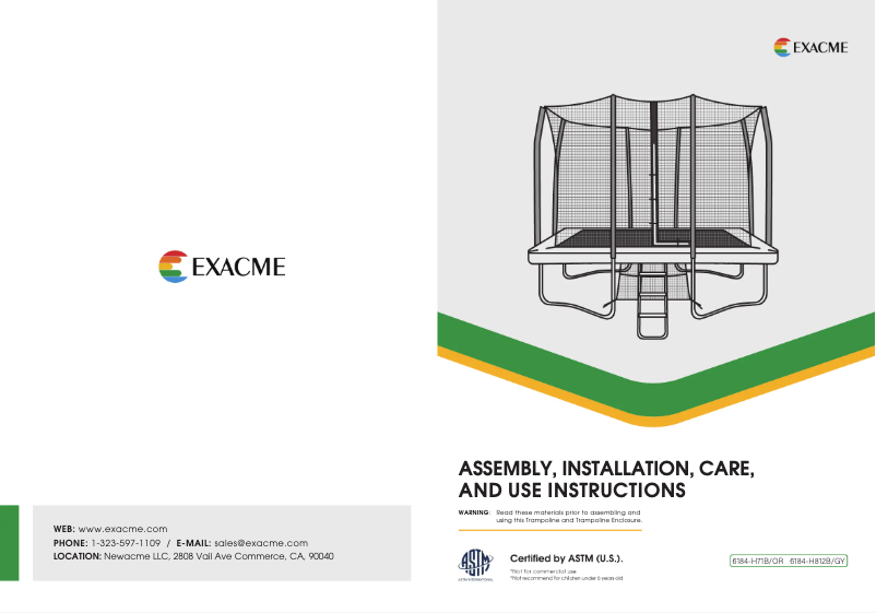 Page n°1 - Manuel utilisateur EXACME 6184-H71B