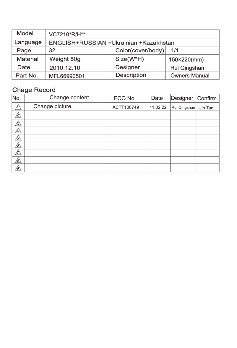 Page n°1 - Manuel utilisateur LG V-K72103HTA