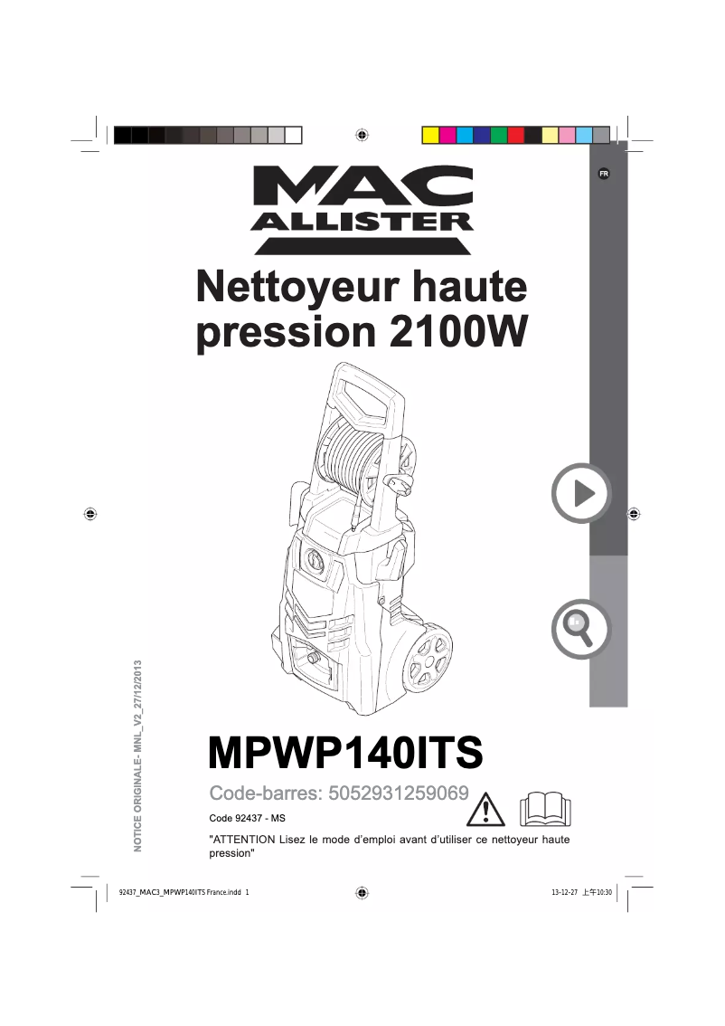 Page 1 de la notice Manuel utilisateur MacAllister MPWP140ITS