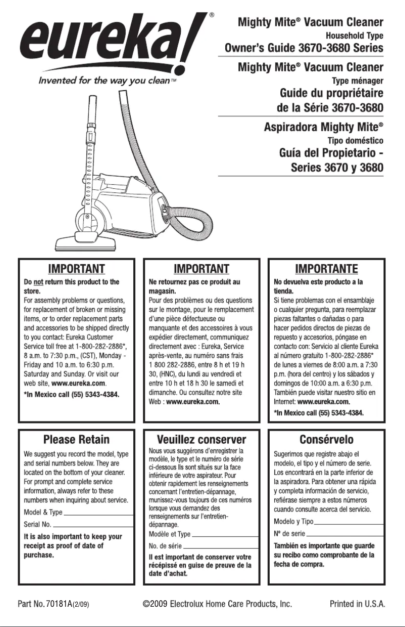 Image de la première page du manuel de l'appareil Mighty Mite Pet Lover 3684F