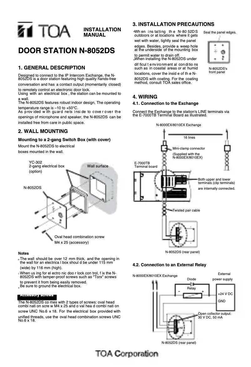 Page n°1 - Manuel utilisateur TOA N-8052DS