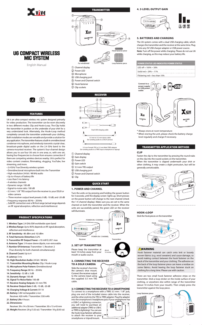 Image de la première page du manuel de l'appareil U6