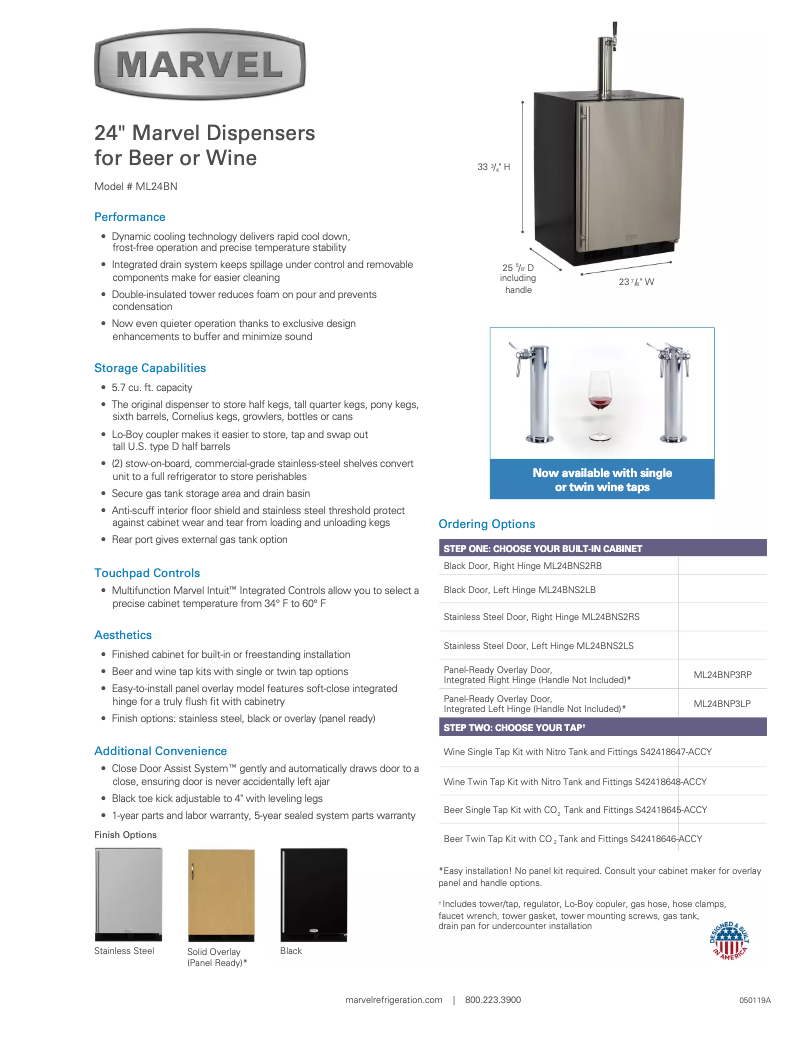 Page 1 de la notice Fiche technique Marvel ML24BNS2RS