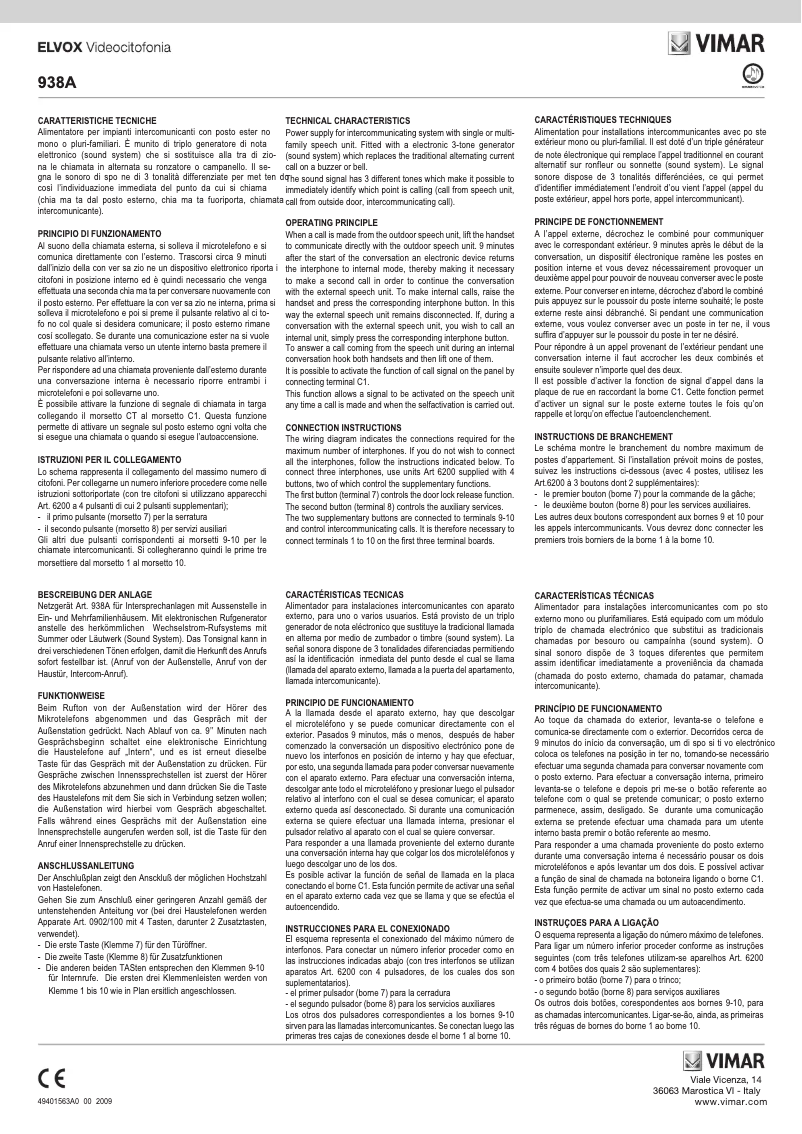 Image de la première page du manuel de l'appareil ELVOX 938A