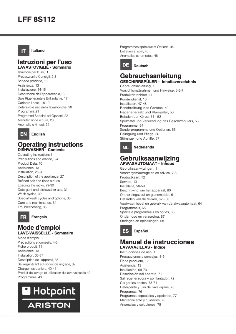 Page 1 de la notice Manuel utilisateur Hotpoint LFF 8S112 EU