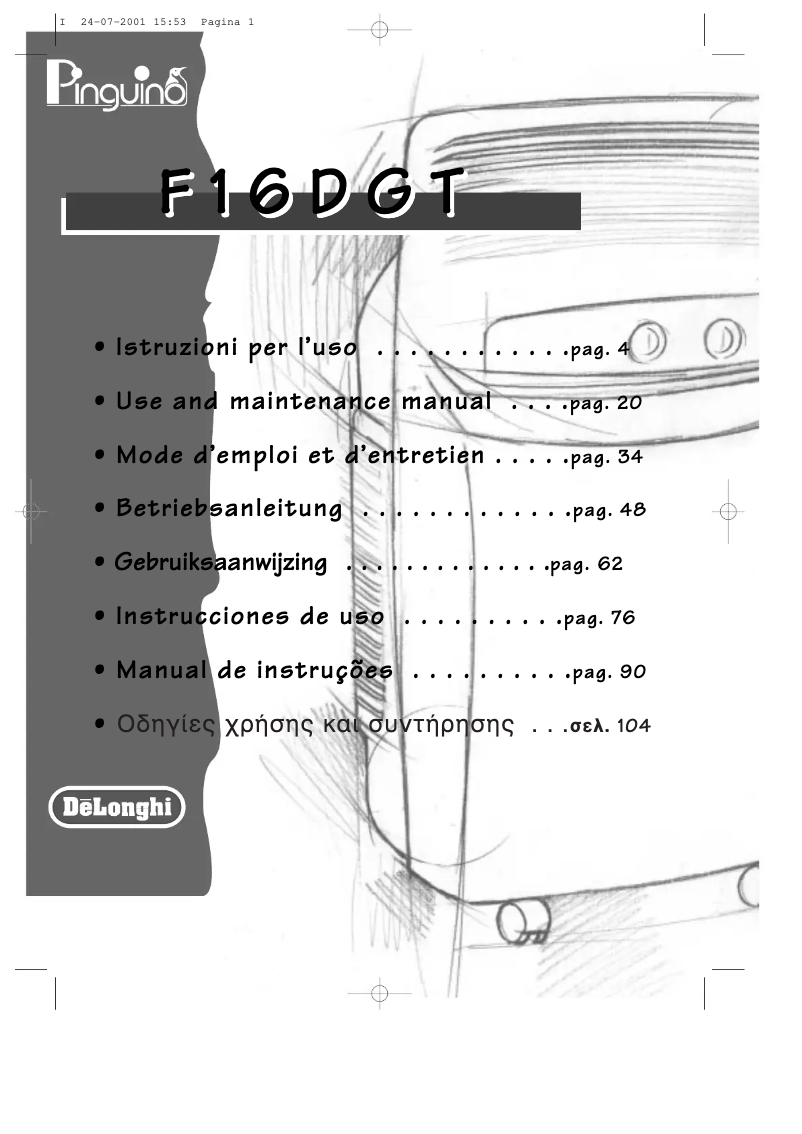 Page 1 de la notice Manuel utilisateur DeLonghi PAC F16E