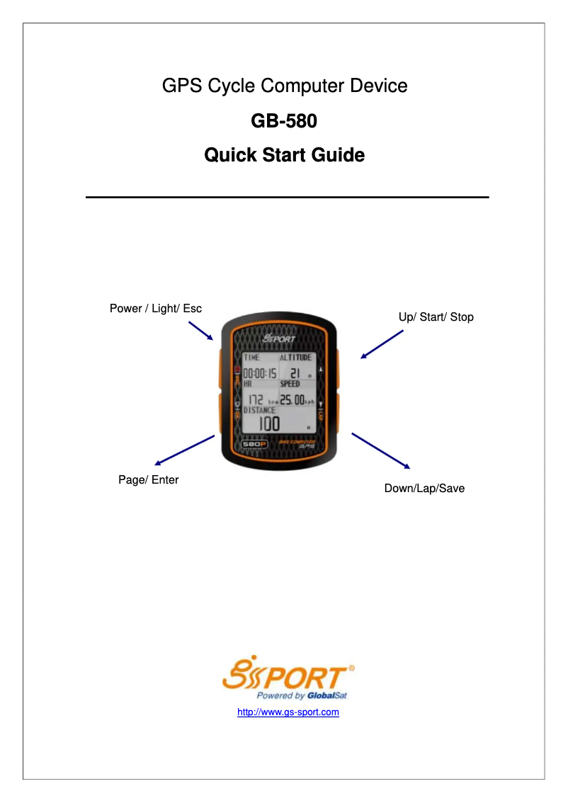Page n°1 - Guide de démarrage rapide GlobalSat GB-580