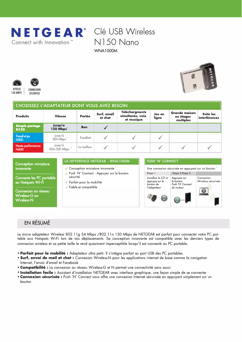 Page n°1 - Fiche technique Netgear WNA1000M