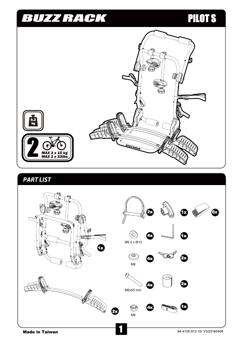Page 1 de la notice Manuel utilisateur Buzz Rack Pilot S