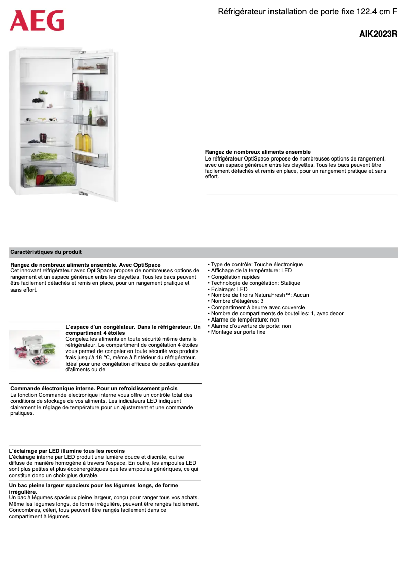 Page n°1 - Fiche technique AEG AIK2023R