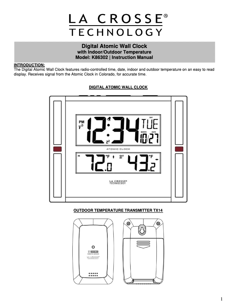 Page n°1 - Manuel utilisateur La Crosse Technology K86302