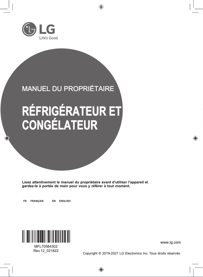 Page 1 de la notice Manuel utilisateur LG GBB62PZGCC