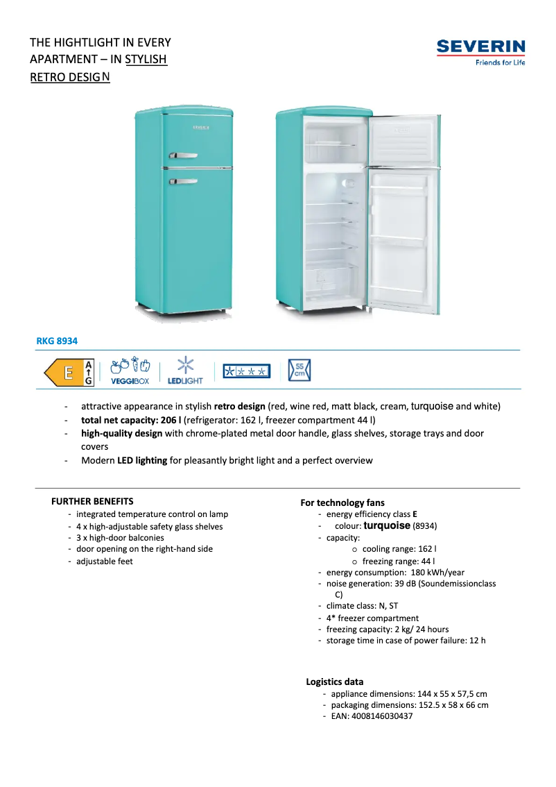 Page 1 de la notice Fiche technique Severin RKG 8934