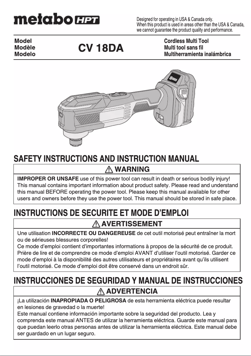 Image de la première page du manuel de l'appareil CV 18DA