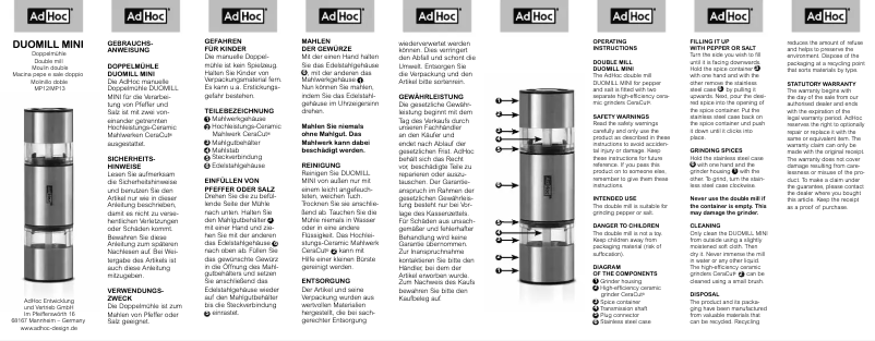 Page 1 de la notice Manuel utilisateur AdHoc Duomill Mini MP12