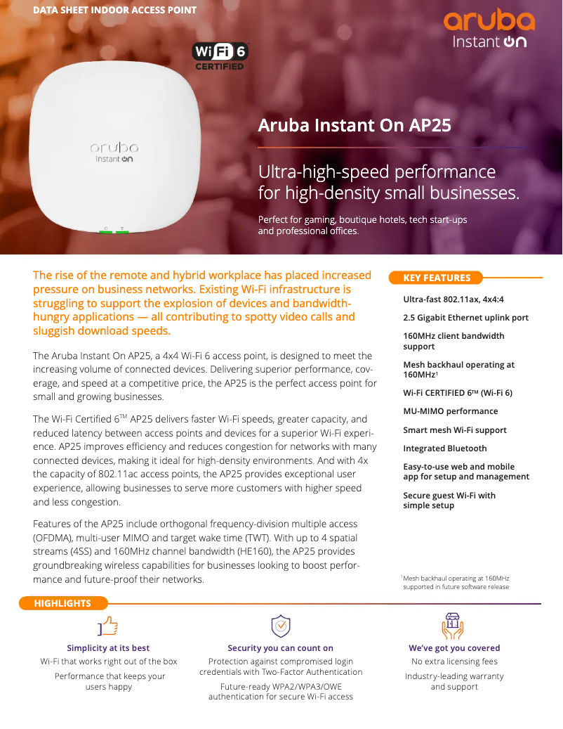 Page n°1 - Manuel utilisateur Aruba Instant On AP25