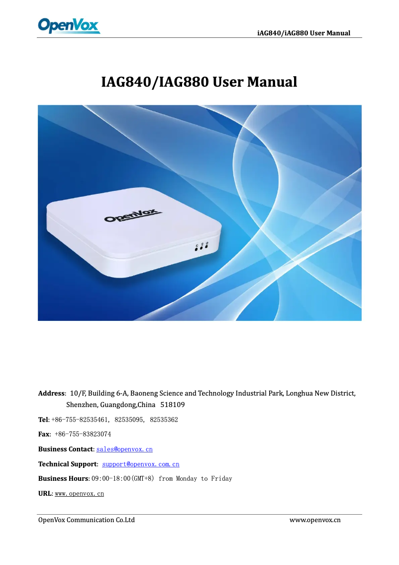 Page n°1 - Manuel utilisateur OpenVox iAG880