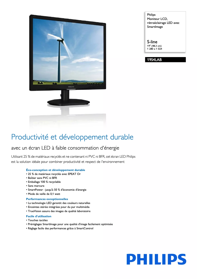 Page 1 of the manual Technical Sheet Philips Brilliance 19S4LAB