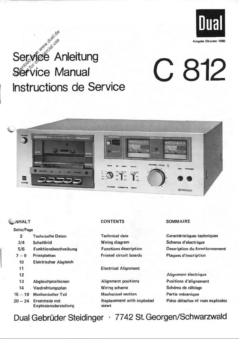 Page n°1 - Manuel utilisateur Dual C 812