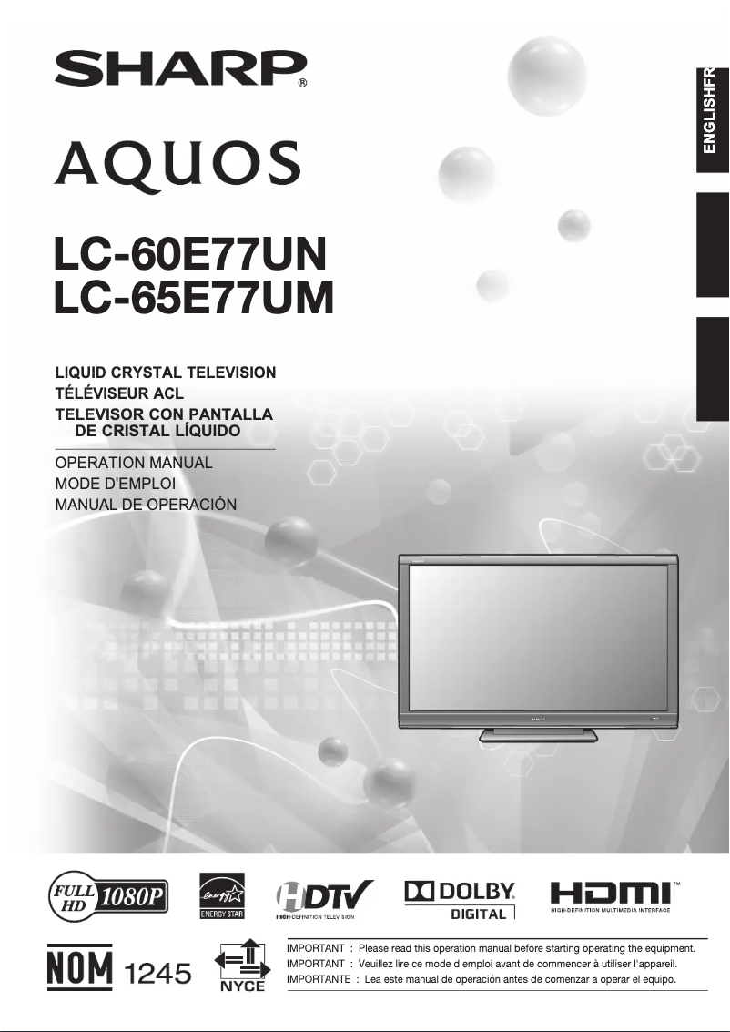 Page n°1 - Manuel utilisateur Sharp Aquos LC-60E77UN