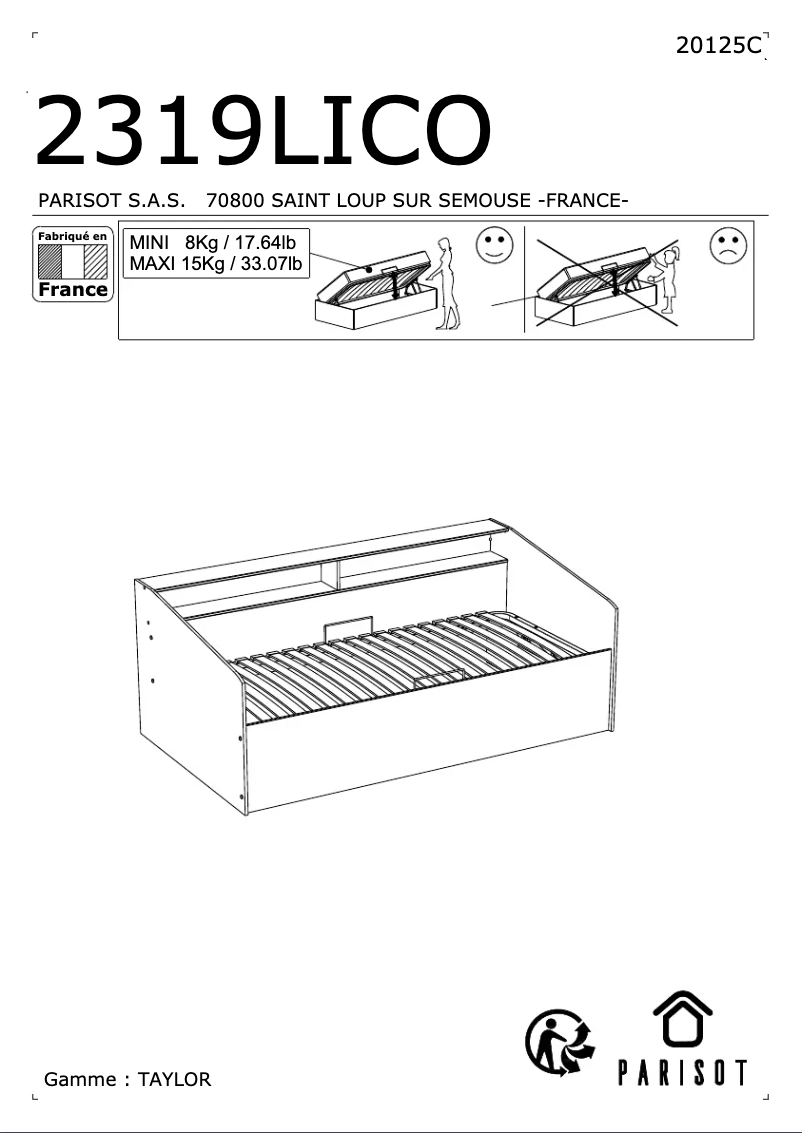 Page 1 de la notice Manuel utilisateur Parisot Taylor Ottoman 2319LICO