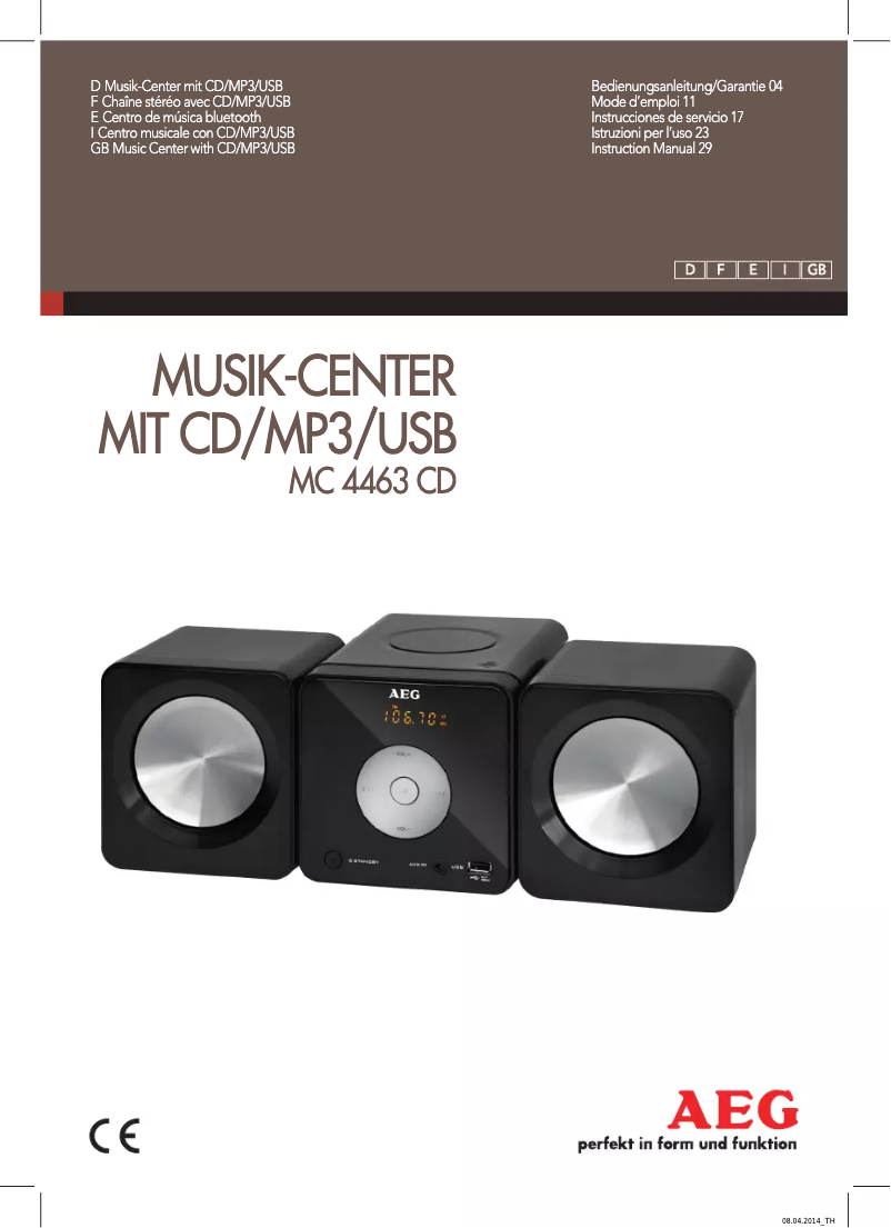 Page 1 de la notice Manuel utilisateur AEG MC 4463 CD