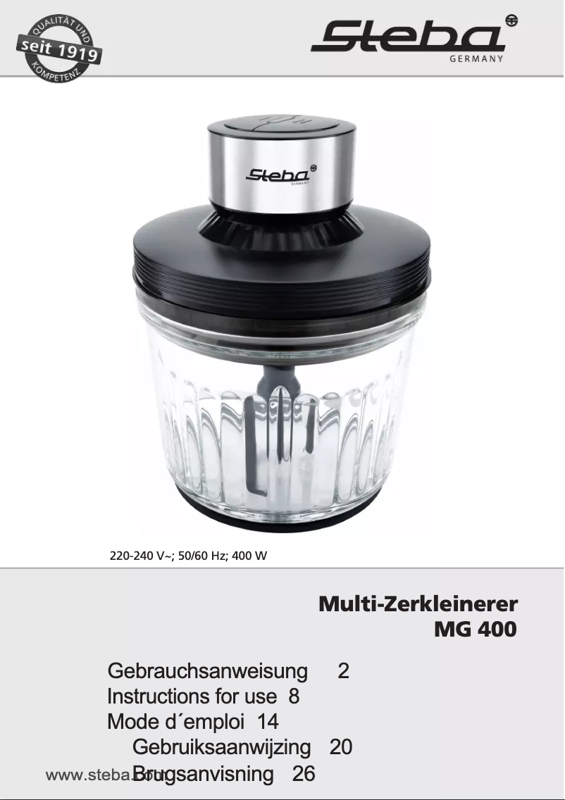 Page 1 de la notice Manuel utilisateur Steba MG 400