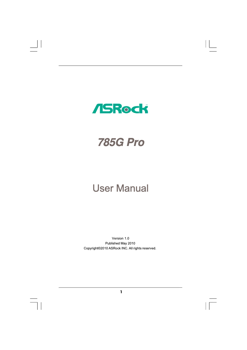 Page 1 of the manual User Manual Asrock 785G Pro