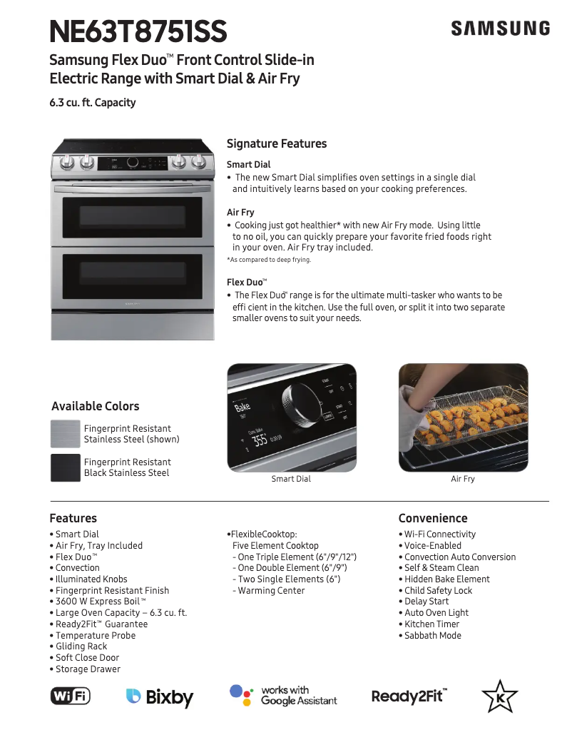 Page 1 de la notice Fiche technique Samsung NE63T8751SG